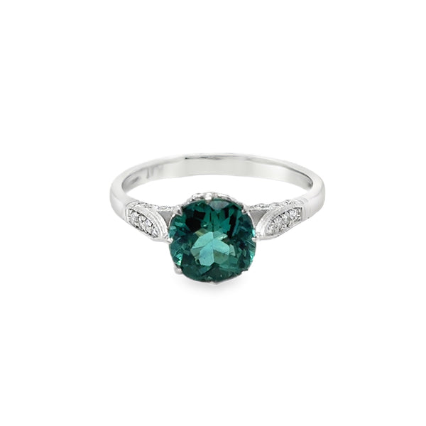 Platinum Green-Blue Tourmaline & Diamond Ring