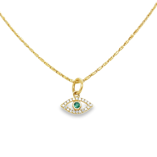 14KY Emerald & Diamond Evil Eye Charm