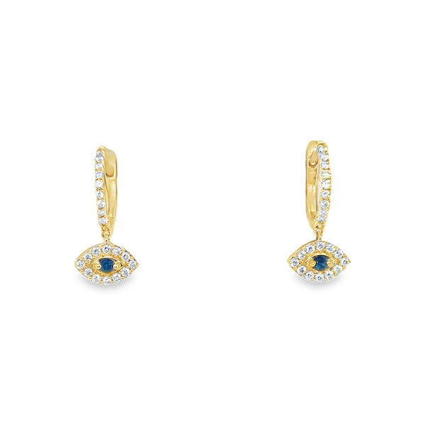 18KY Sapphire & Diamond Evil Eye Huggie Earrings