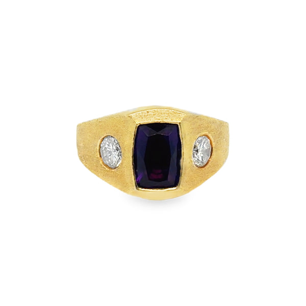 18KY Amethyst Diamond Signet ring Size 6