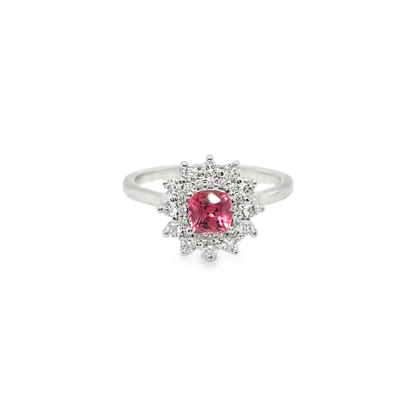 14KW Padparadscha Diamond Double Halo Ring