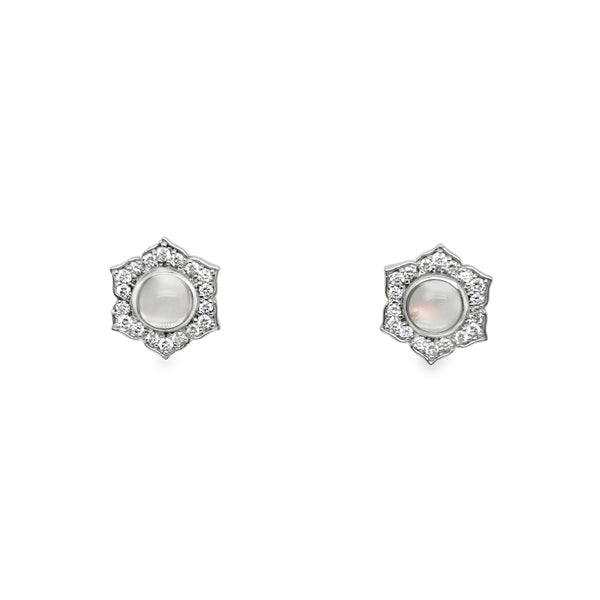 RS 14KW Round Moonstone and Diamond Lotus Studs