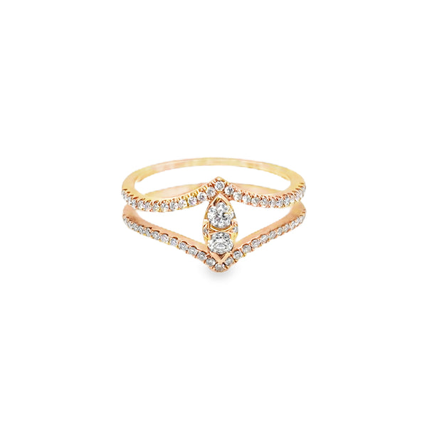 18KR Marquise Contour Double Point Ring