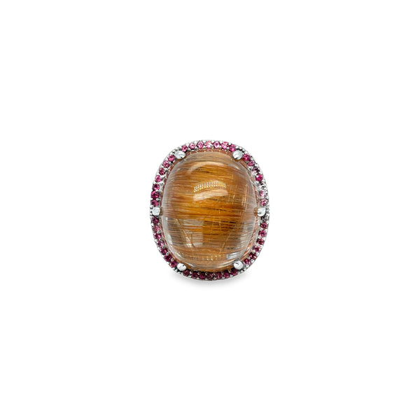 925 Rutilated Quartz and Rubellite Ring