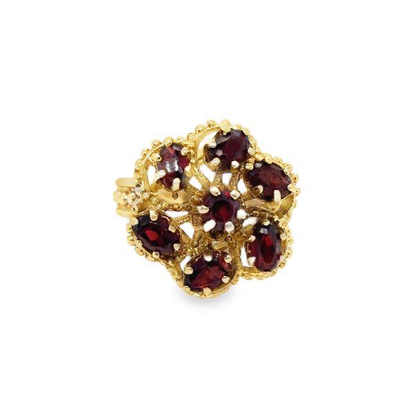 14KY 1960s Vintage Flower Garnet Ring