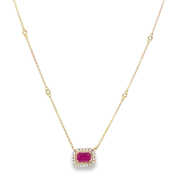 18KR Emerald-Cut Ruby & Diamond Necklace