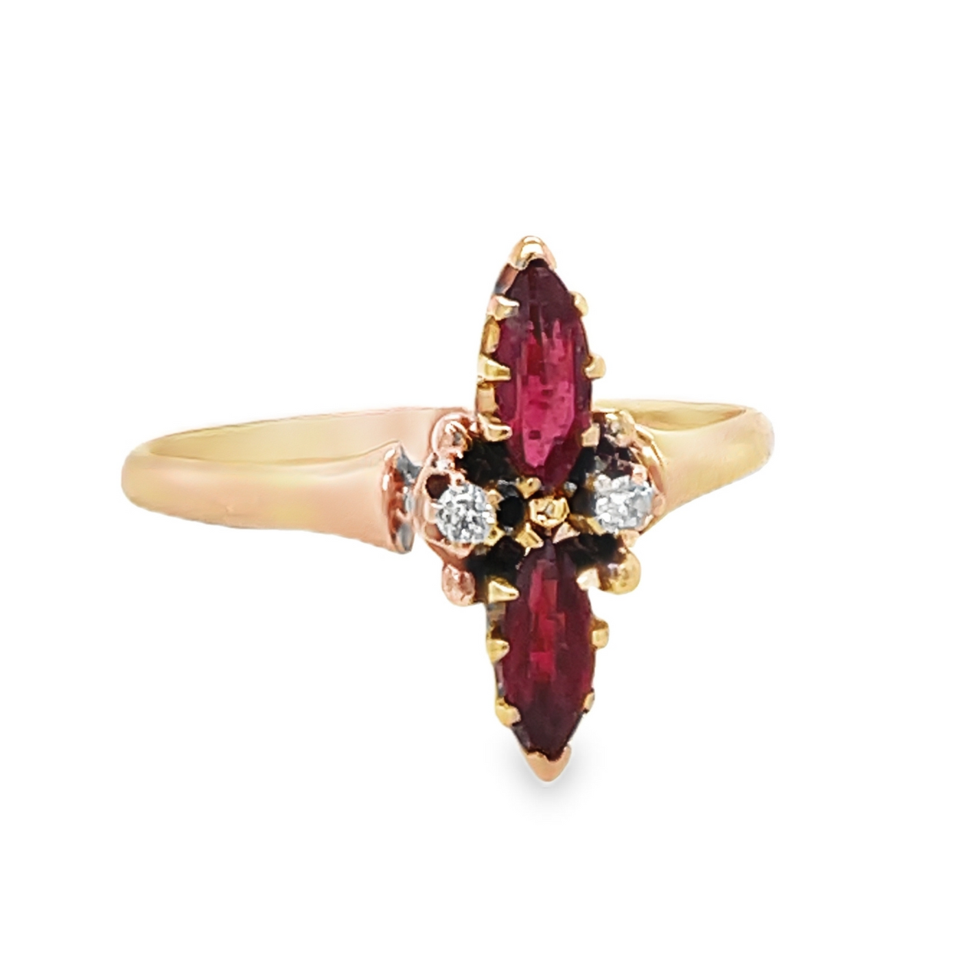 Vintage 14K Rose Gold Garnet and Diamond Ring