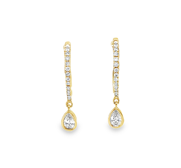 14KY Diamond Huggies with Pear Diamond Dangles