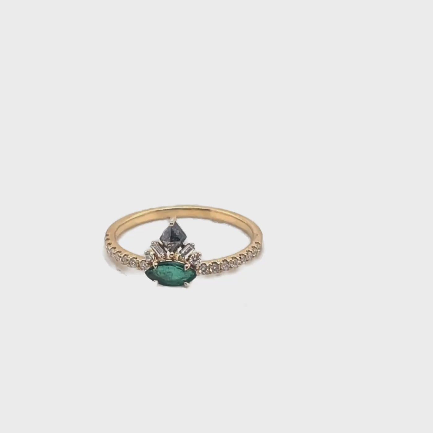 18K Yellow Gold Salt and Pepper Diamond and Emerald "Swan" Ring