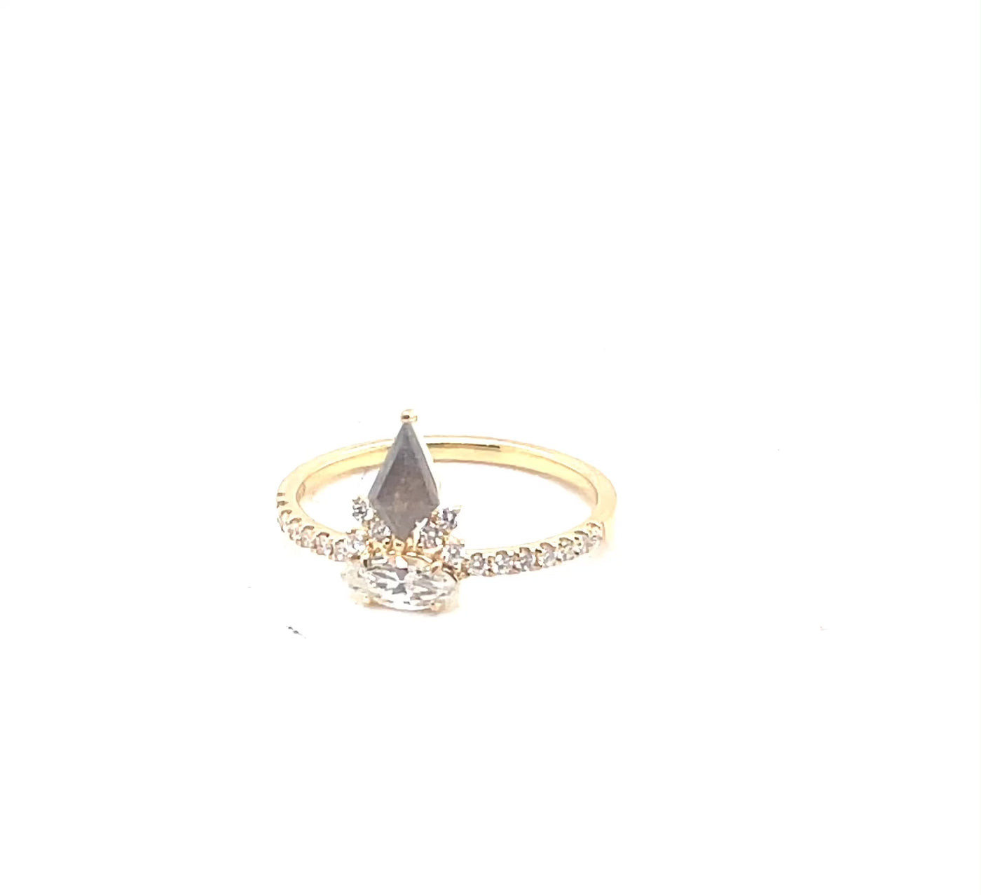 18K Yellow Gold Salt and Pepper Diamond "Swan" Ring