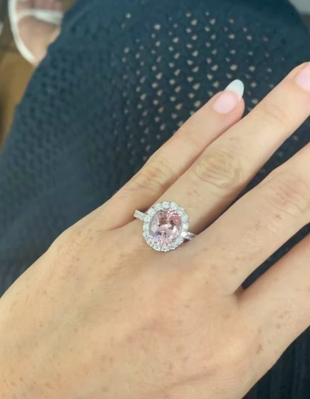 14K "Avery" Morganite and Diamond Halo Ring