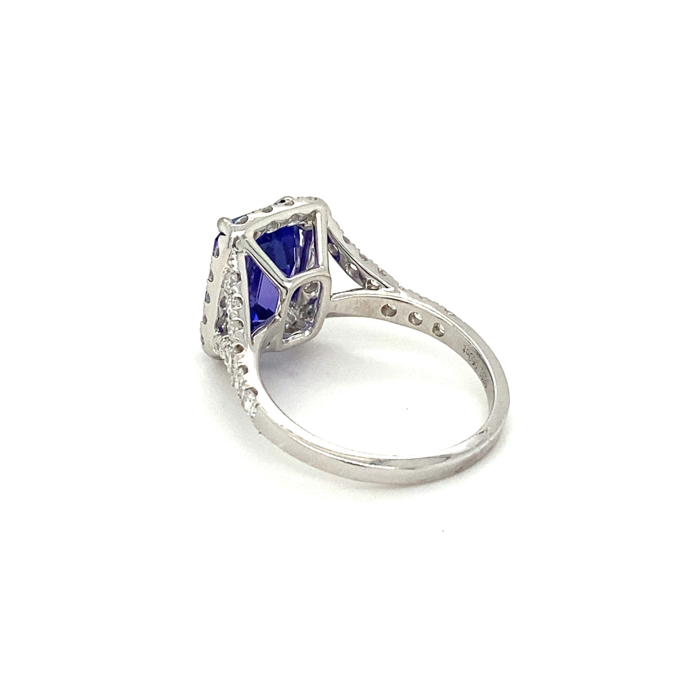 Emerald Cut Tanzanite & Diamond Halo Ring