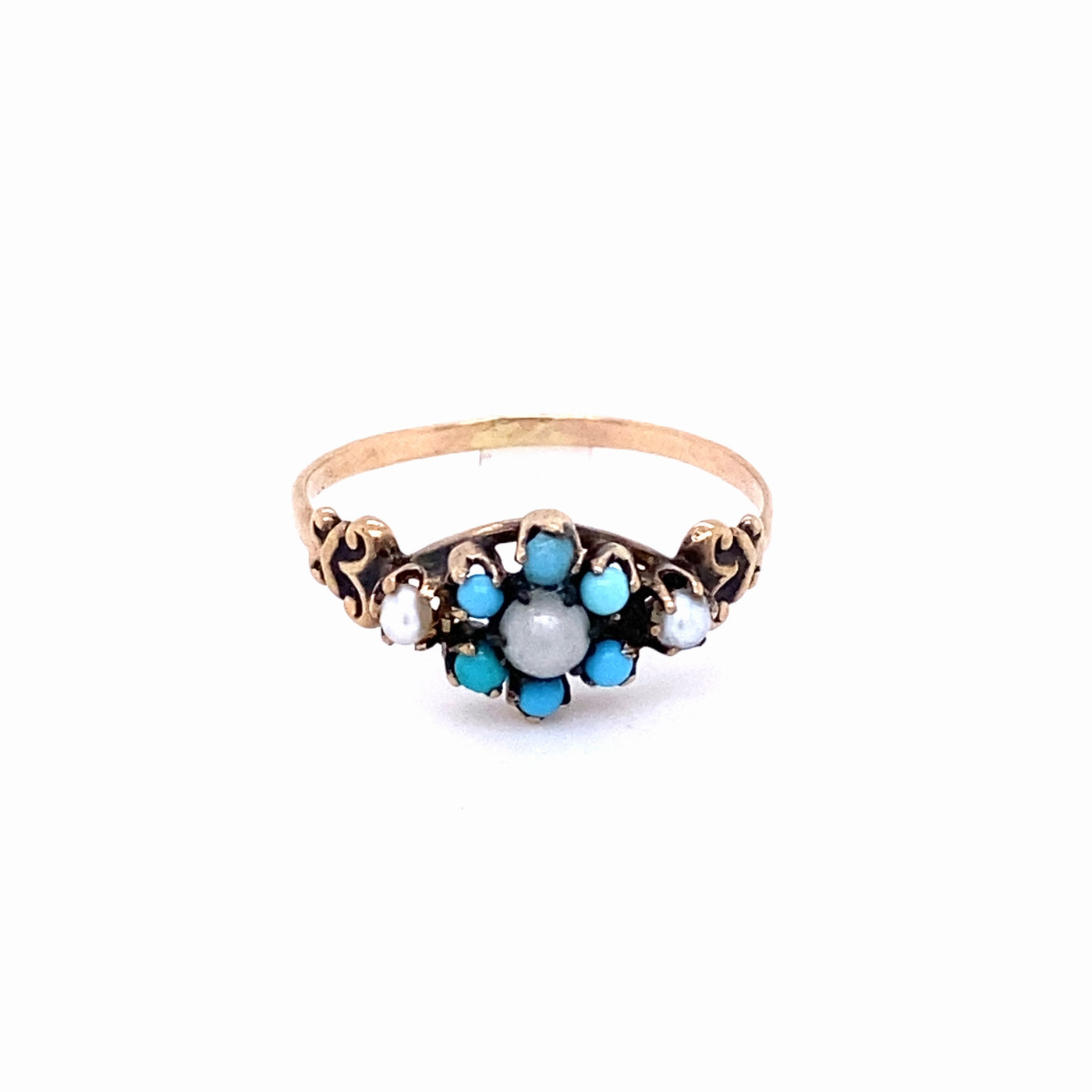 Victorian Turquoise and Pearl Flower Ring