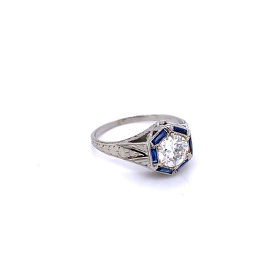 Art Deco Diamond and Sapphire Hexagon Ring