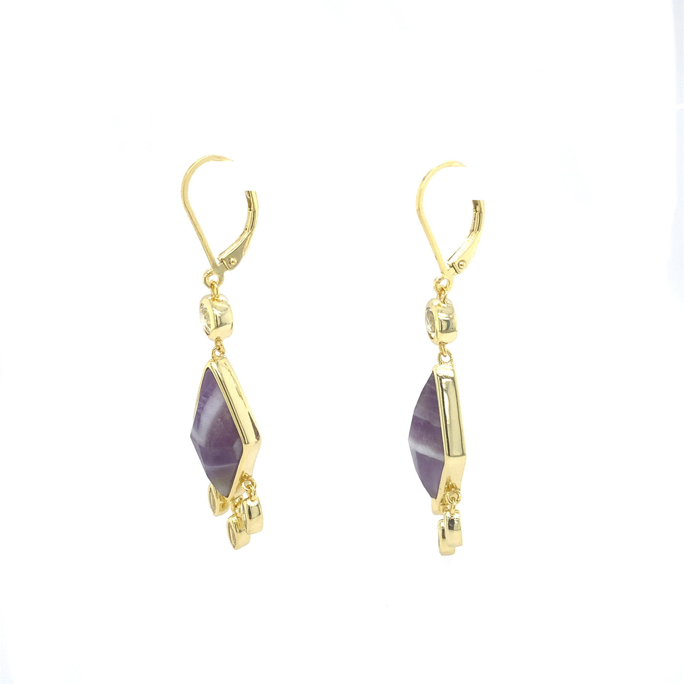 Sterling Silver Kite Chevron Amethyst with Cubic Zirconia Accents Leverback Earrings