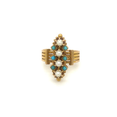 Vintage Pearl and Turquoise Multi-Band Ring