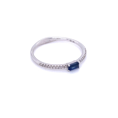 Baguette Blue Sapphire and Diamond Stacker