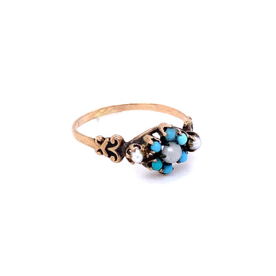 Victorian Turquoise and Pearl Flower Ring