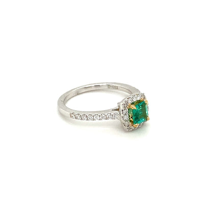 Asscher Cut Emerald and Pavé Diamond Ring