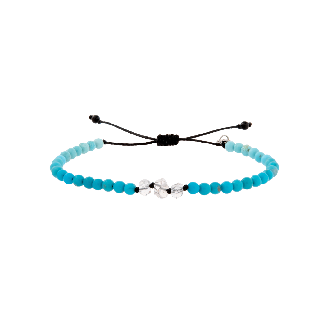 Turquoise & Herkimer Silver 3-Stone Accent Drawstring Bracelet