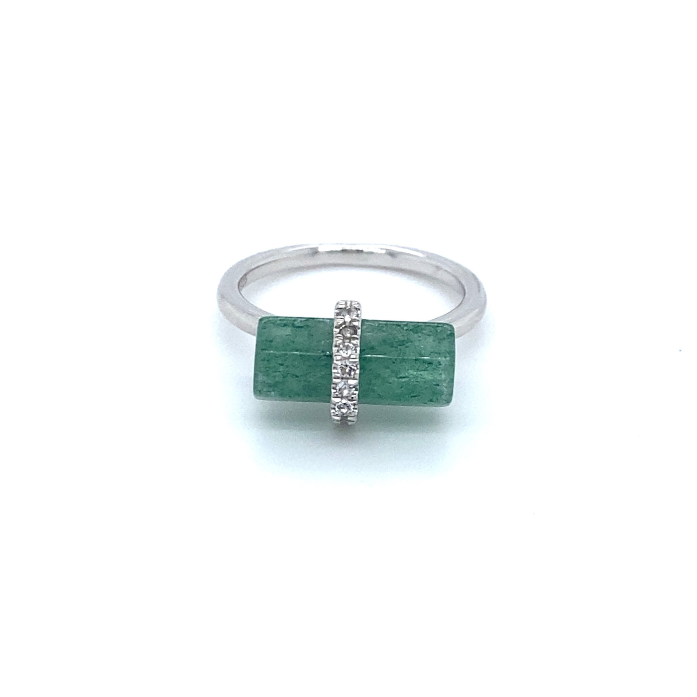 Sterling Silver Green Strawberry Quartz East/West Cylinder Ring