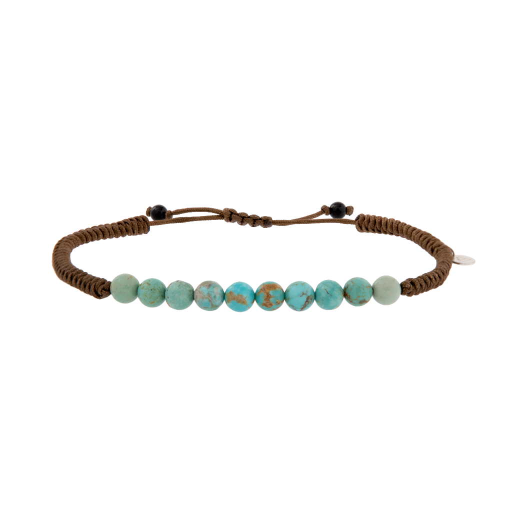 Turquoise Brown Cable Drawstring Bracelet
