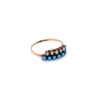 Vintage Turquoise and Pearl Line Ring