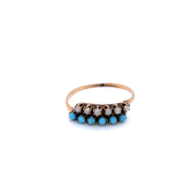 Vintage Turquoise and Pearl Line Ring