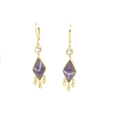 Sterling Silver Kite Chevron Amethyst with Cubic Zirconia Accents Leverback Earrings