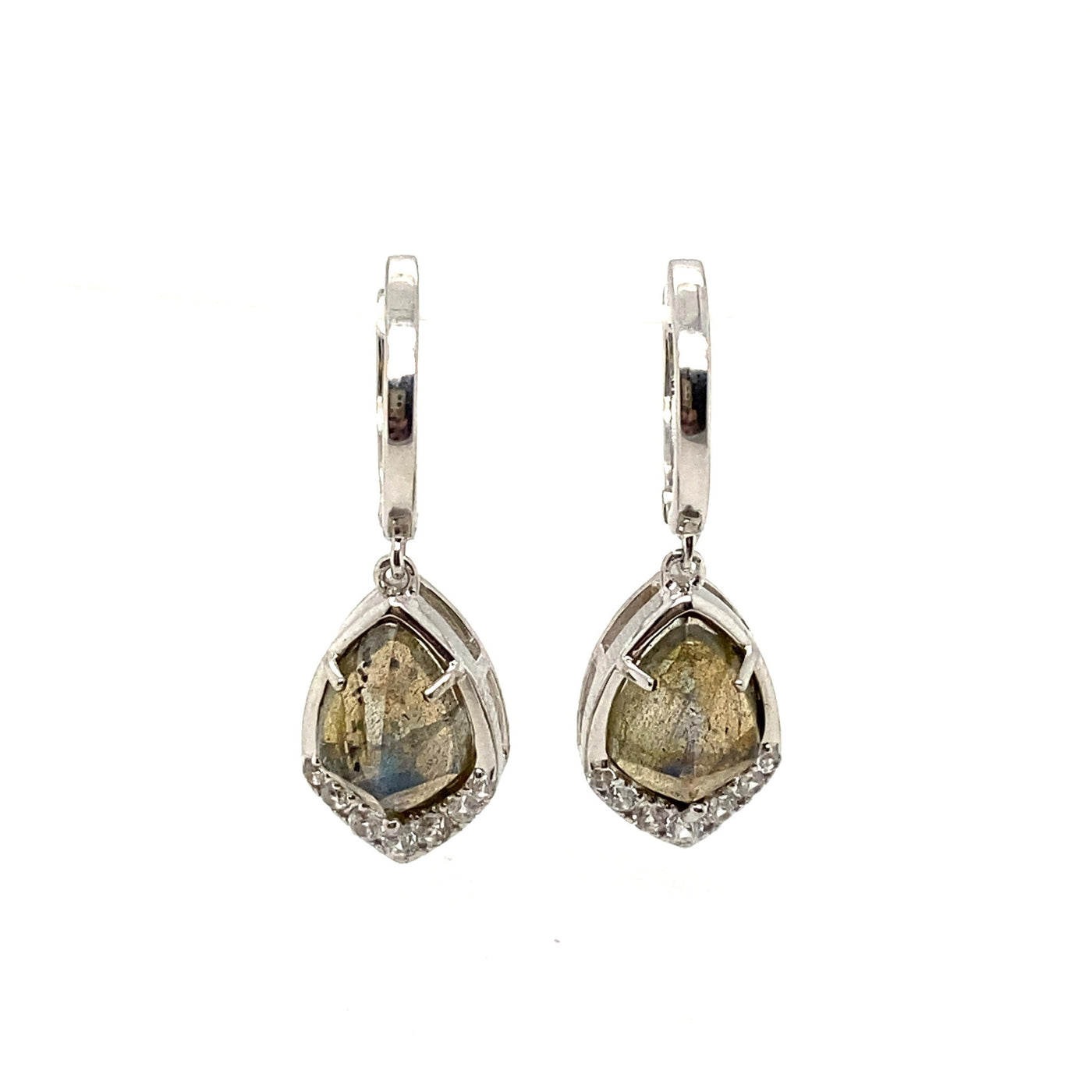 925 Gemstone Pear Drop Huggie Earrings