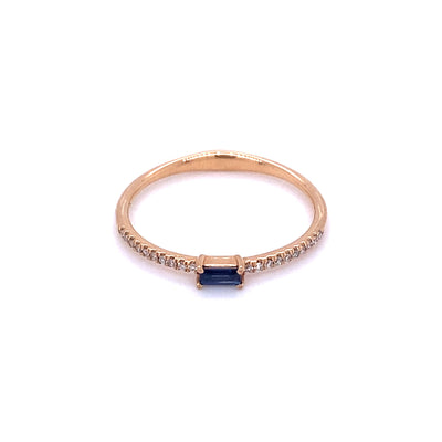 Baguette Blue Sapphire and Diamond Rose Gold Stacker