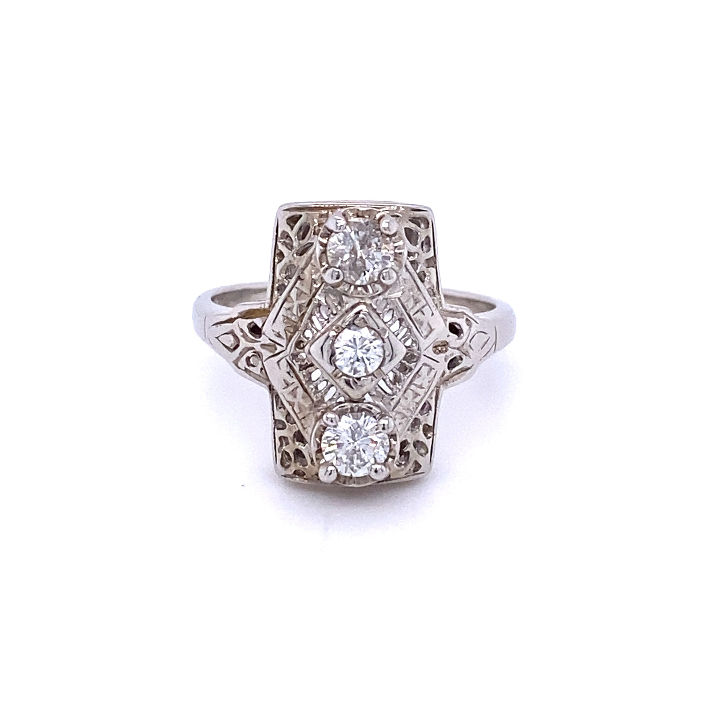 Rectangular Art Deco Filigree Diamond Ring