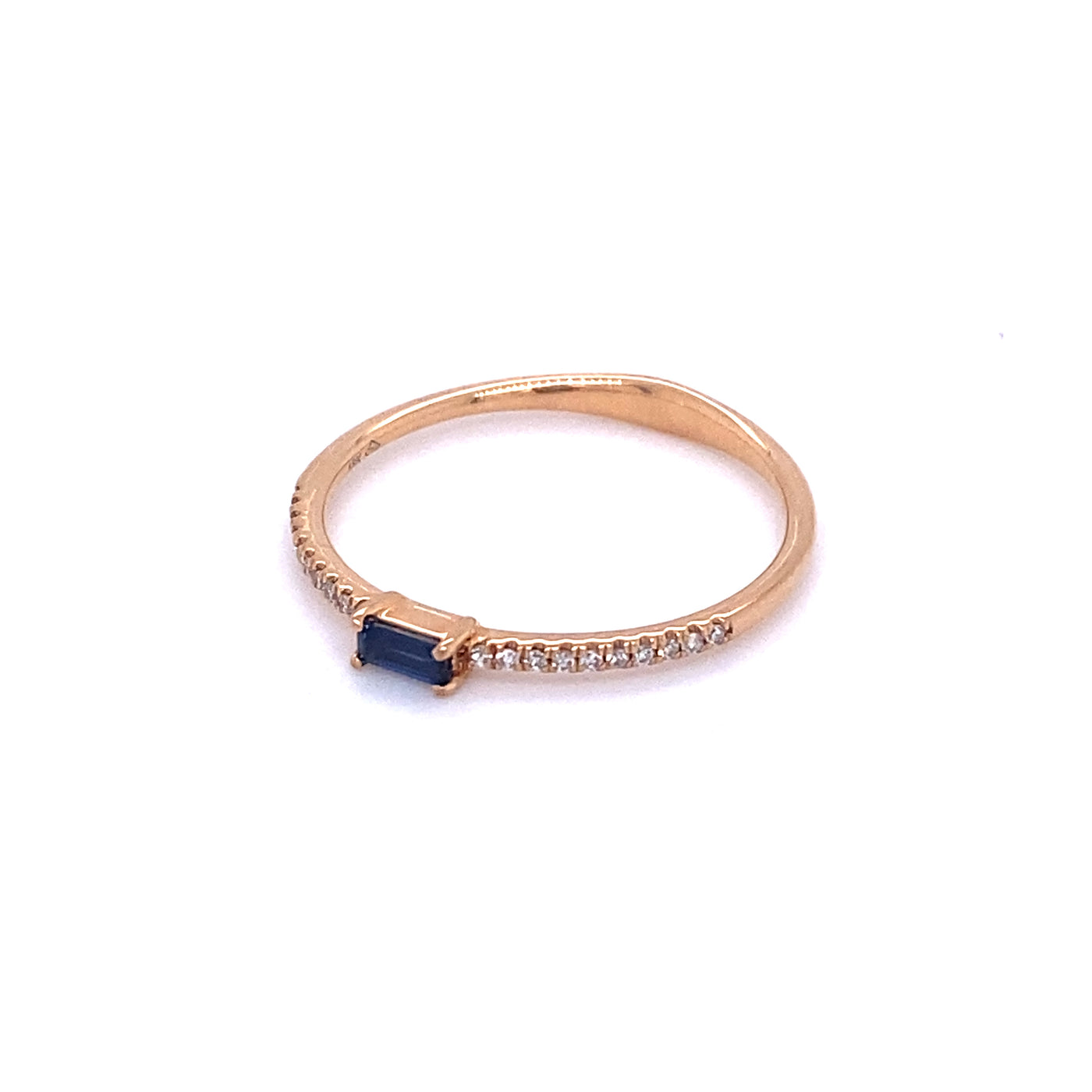 Baguette Blue Sapphire and Diamond Rose Gold Stacker