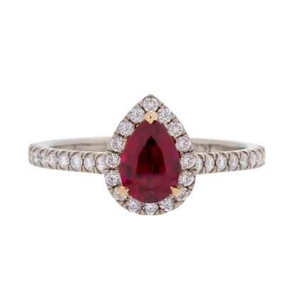 Unheated Ruby Ring with Diamond Halo