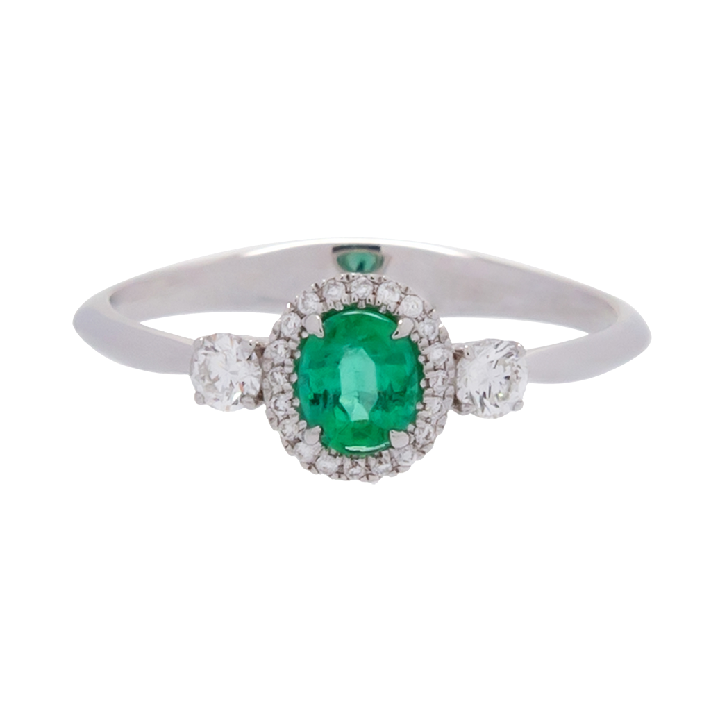 Oval Emerald Ring with Diamond Halo