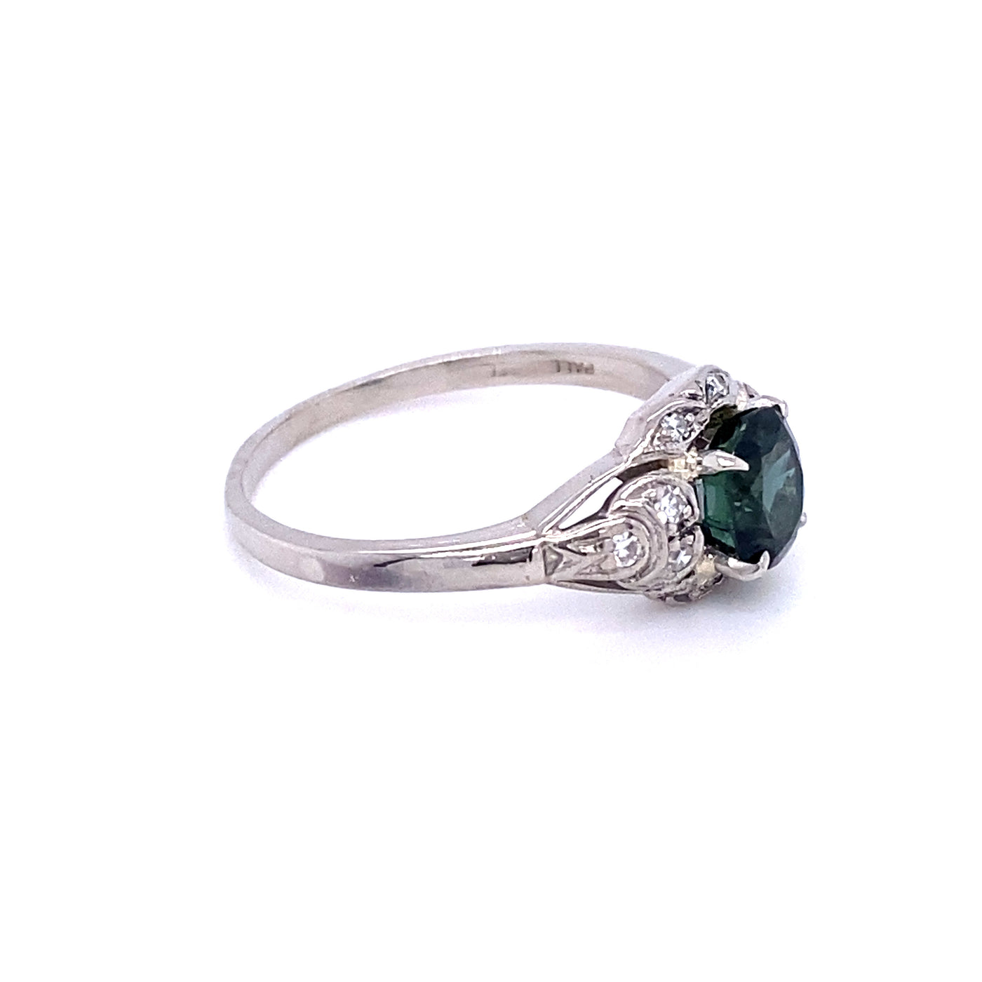 Vintage AGL Certified Greenish-Blue Sapphire Palladium Ring