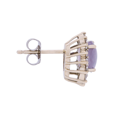 Purple Star Sapphire Diamond Halo Earrings