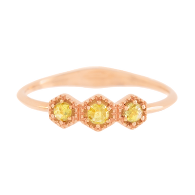 Dainty 3-Stone Rose Cut Yellow Diamond Ring
