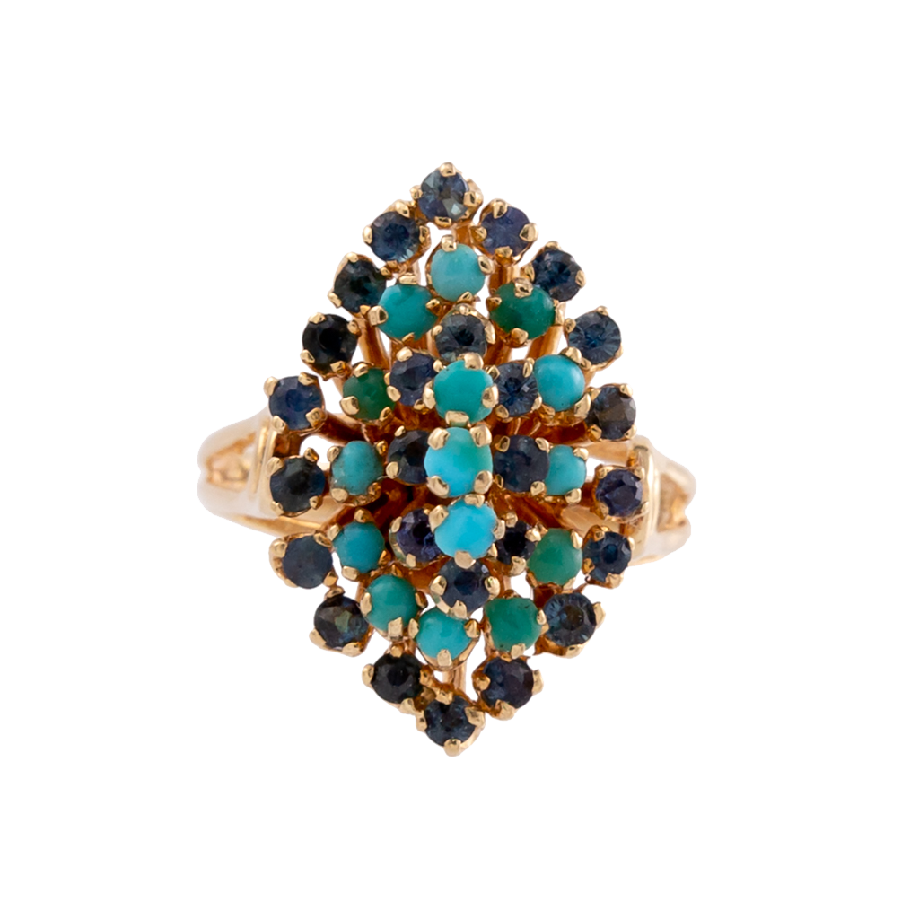 1960's Tiered Turquoise & Sapphire Cluster Ring