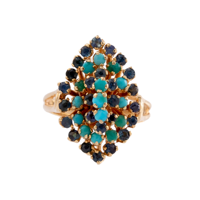 1960's Tiered Turquoise & Sapphire Cluster Ring