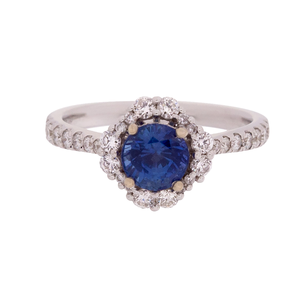 GIA Certified No Heat Round Brilliant Blue Sapphire Ring