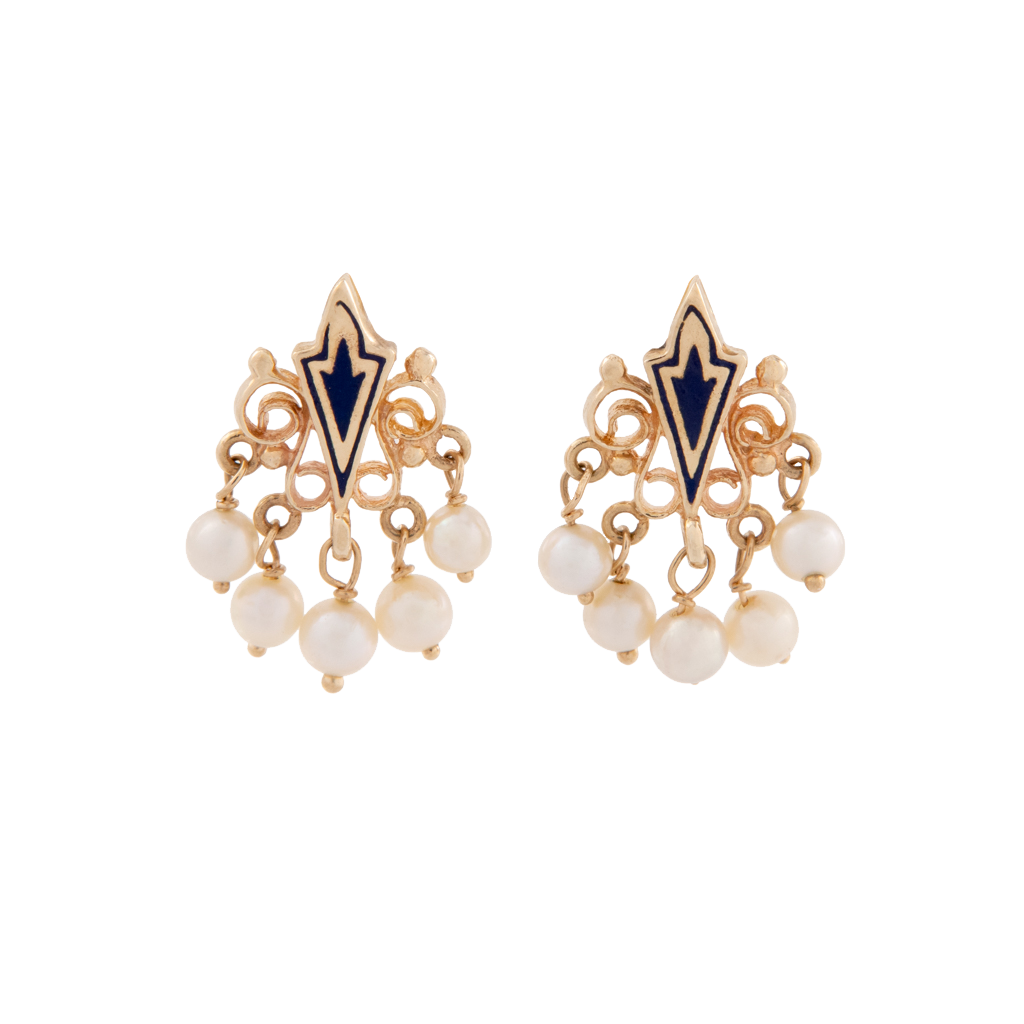 Victorian Blue Enamel & Pearl Filagree Earrings