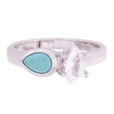 Signature Herkimer Diamond and Turquoise Teardrop Ring