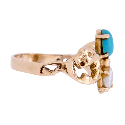 Dragon Art Nouveau Turquoise and Pearl Ring