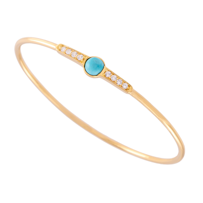 Turquoise and White Zircon Bangle Silver