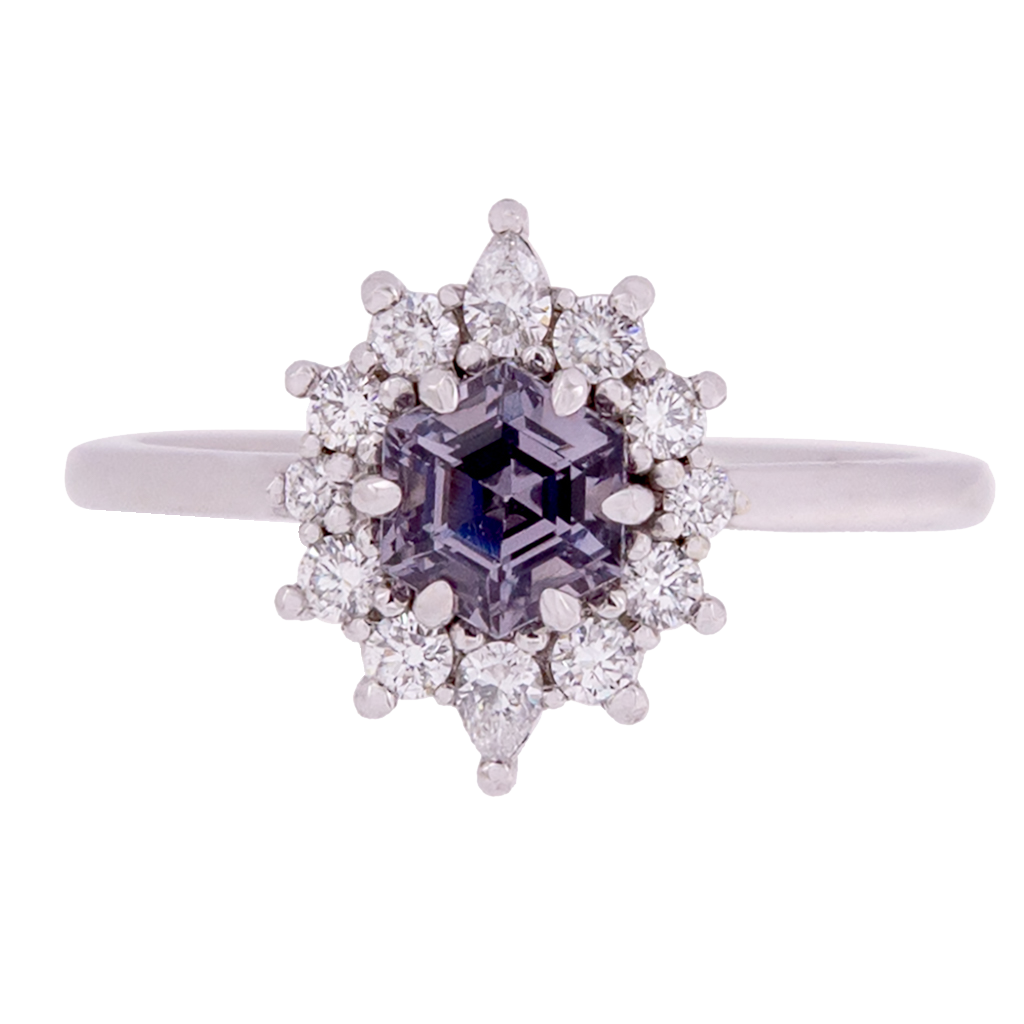 Hexagon Lavender Spinel With Diamond Halo Ring