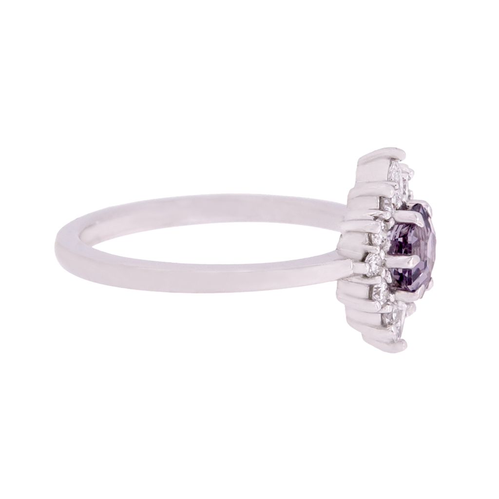 Hexagon Lavender Spinel With Diamond Halo Ring