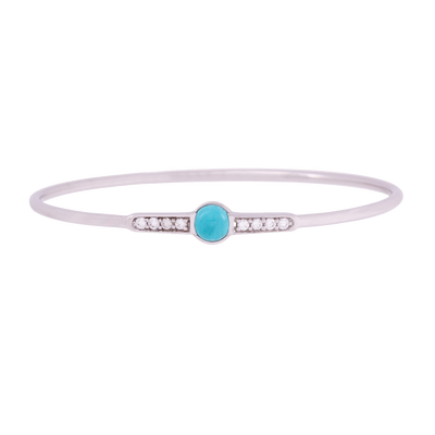 Turquoise and White Zircon Bangle Silver