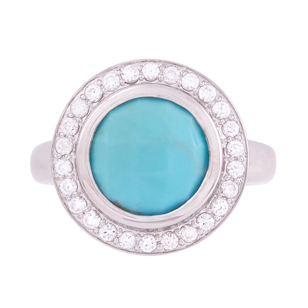 Turquoise and Zircon Faceted Ring