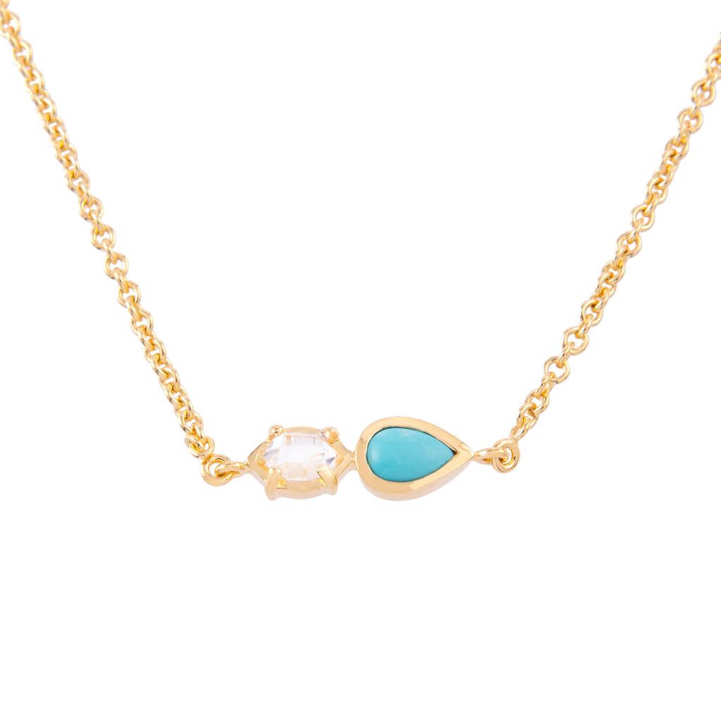 2-Stone Herkimer Diamond and Turquoise Pear Necklace